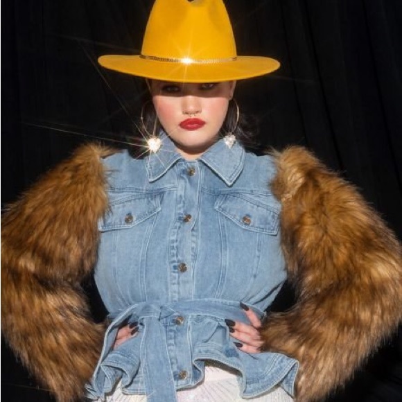 AZALEA WANG PORTUGAL DENIM FAUX FUR ARM JACKET - Picture 3 of 13